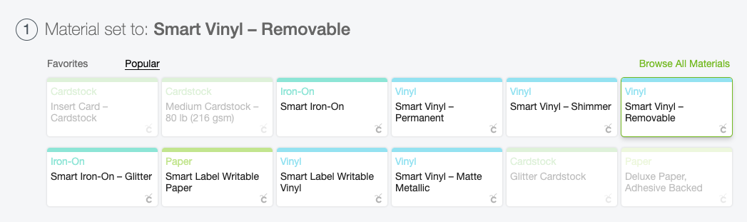 Material selection screen