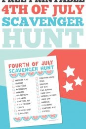 Add a little entertainment to your Fourth of July with this printable scavenger hunt! It's perfect for backyard barbecues or as an easy activity for the kids to do while they wait for fireworks!