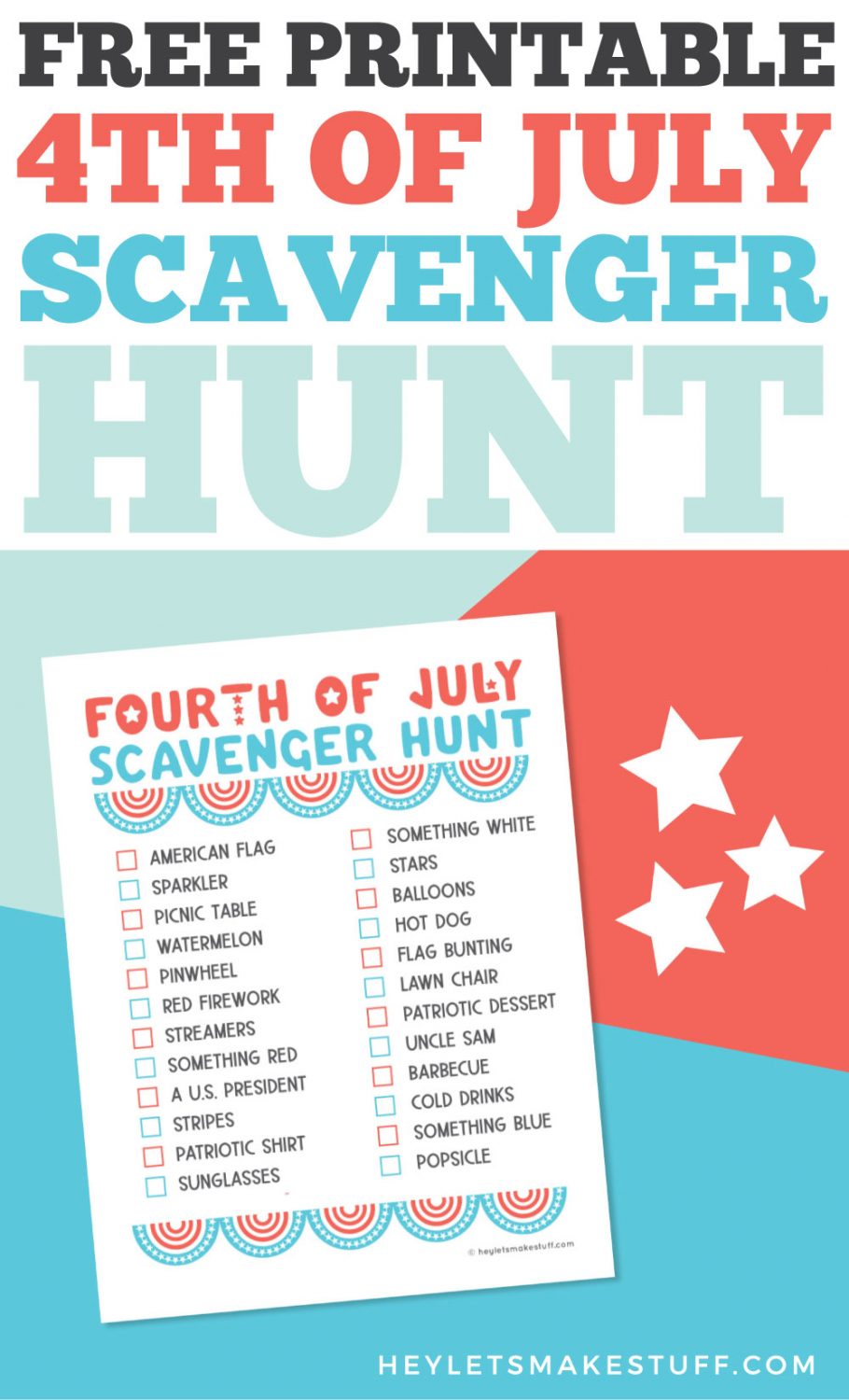 Free Printable 4th of July Scavenger Hunt pin image