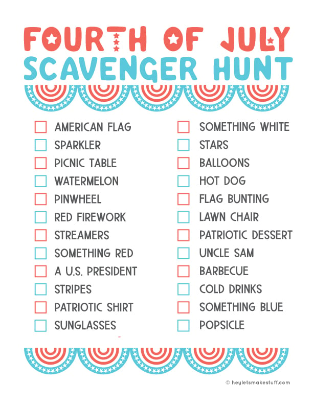 Free Printable Patriotic Scavenger Hunt Game