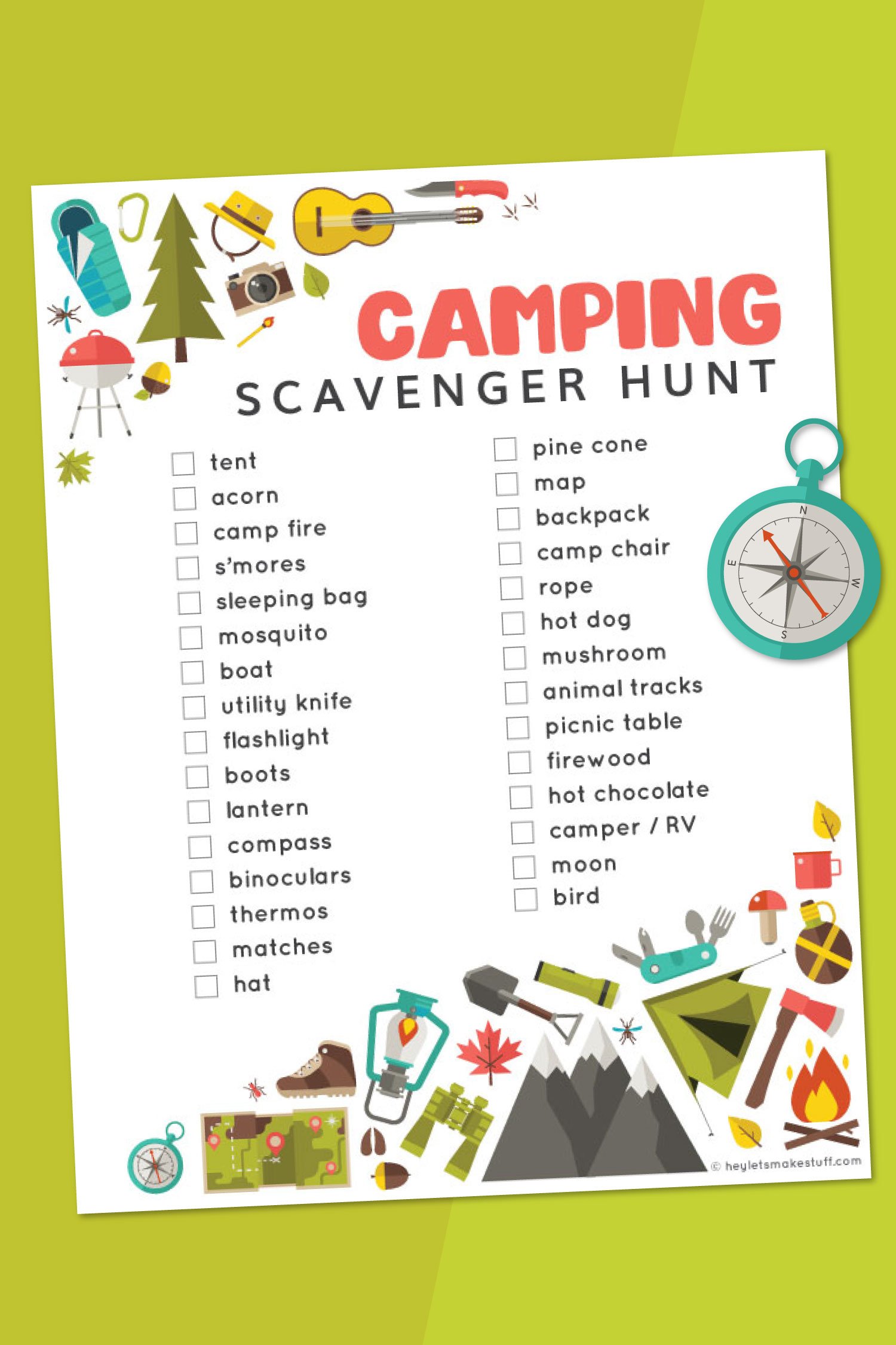 Happy Camper Scavenger Hunt Printable