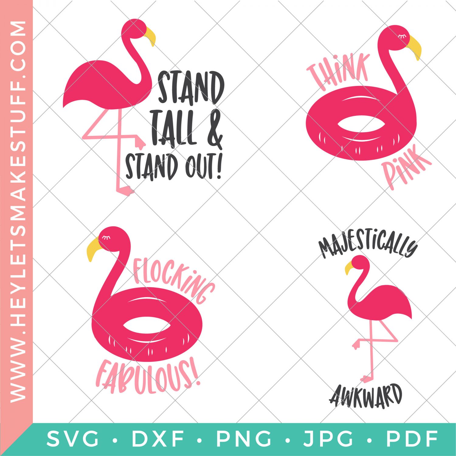 four flamingo SVG files
