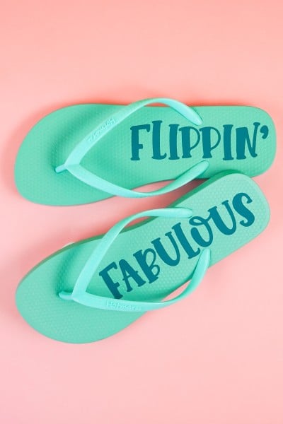 Picture of flip flops containing the words "Flippin'" on one flip flop and "Fabulous" on the other one.