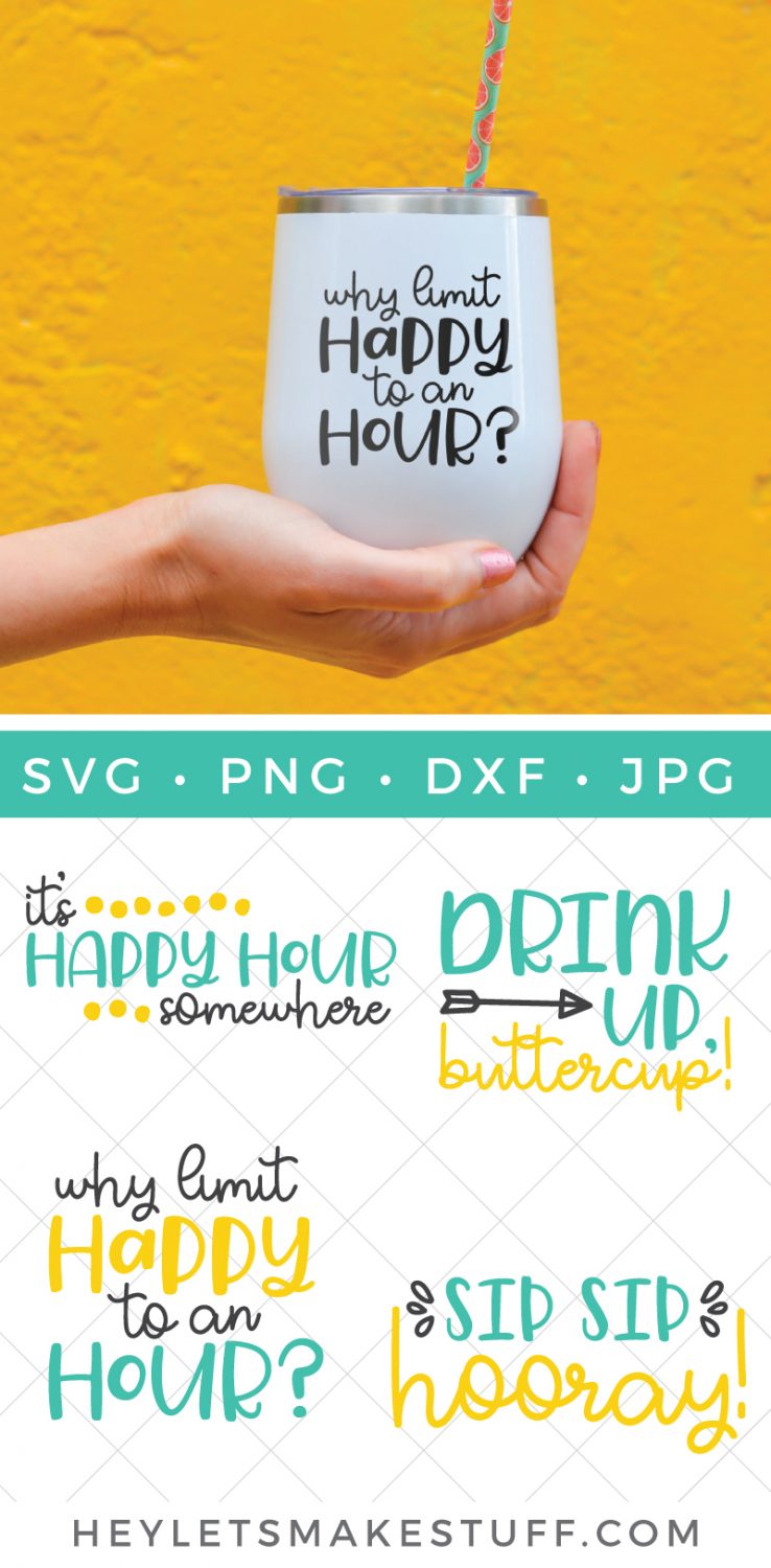 Happy hour SVG on drink tumbler pin image