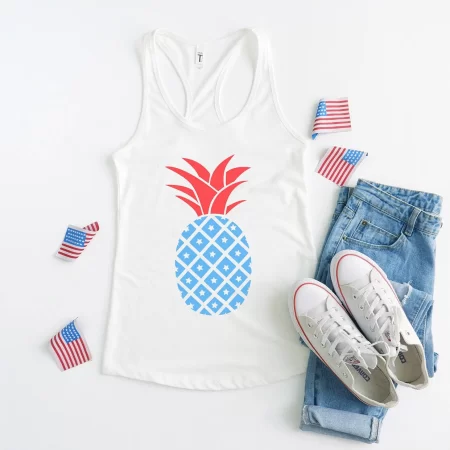 Patriotic Pineapple on white tank