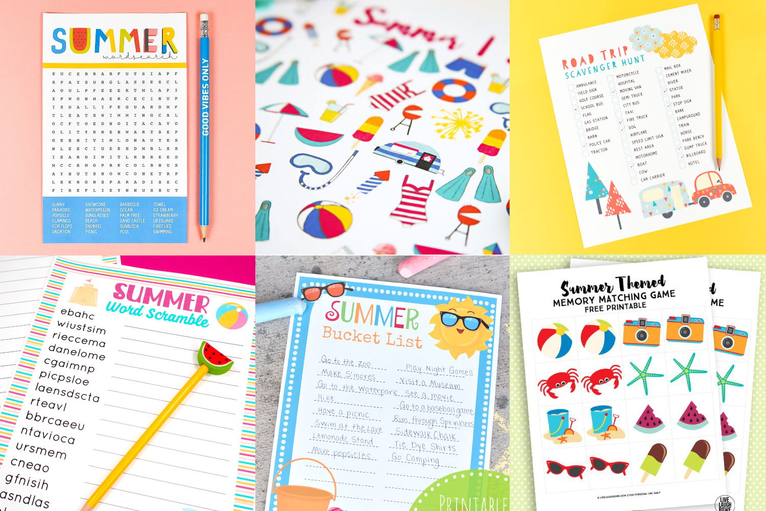 Collage of printable summer games