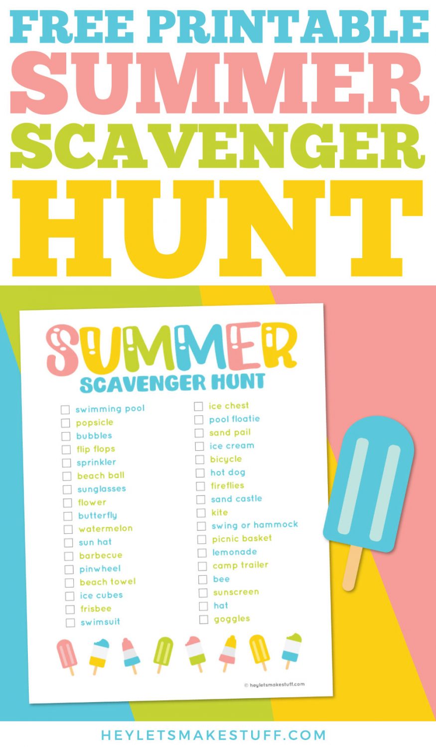 Free printable summer scavenger hunt pin image