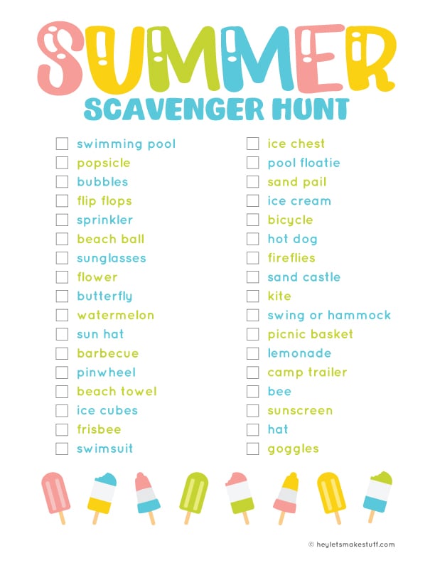 Free Printable Summer Scavenger Hunt - Hey, Let's Make Stuff