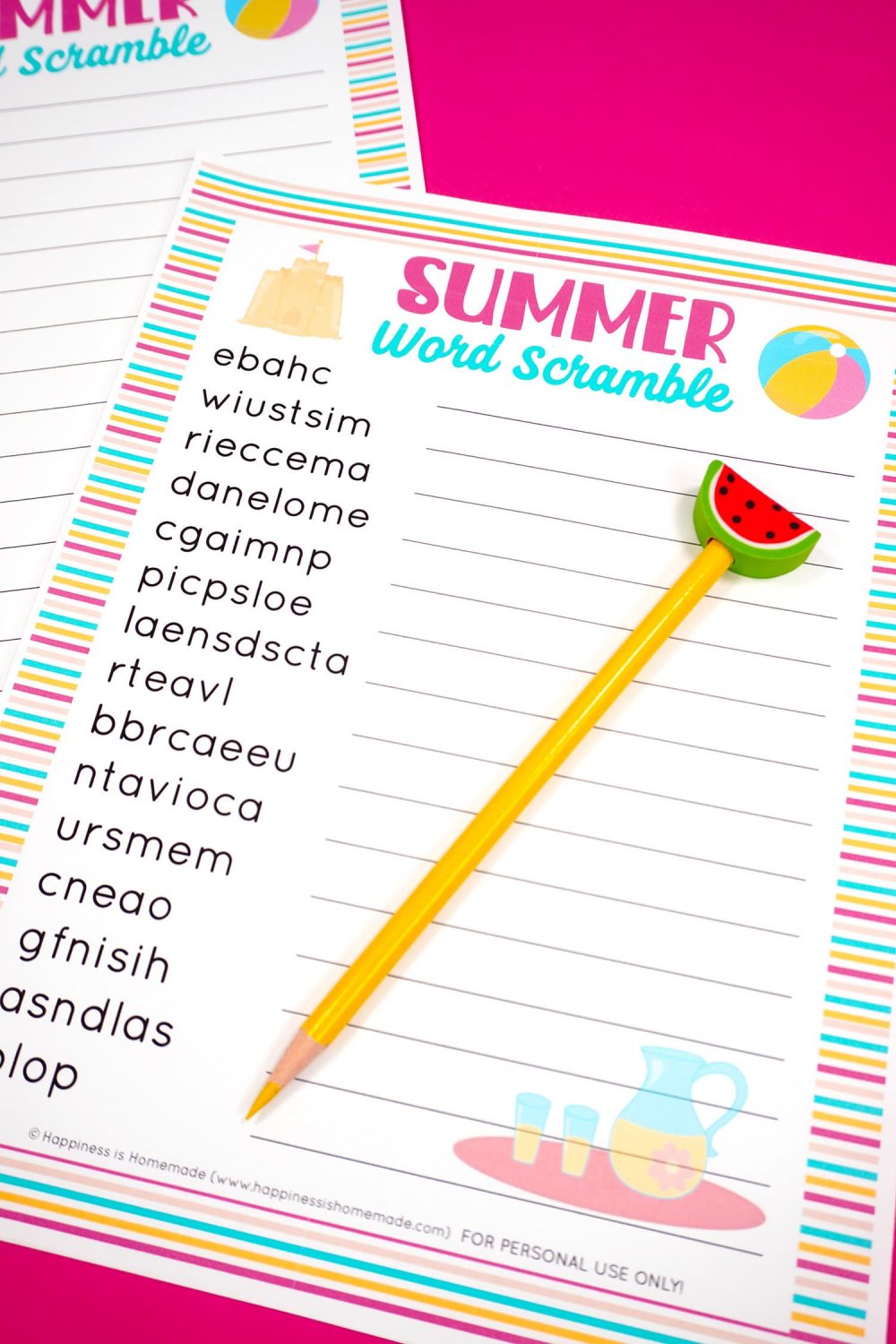 summer word scramble printable game