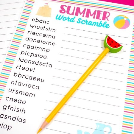 summer word scramble printable game