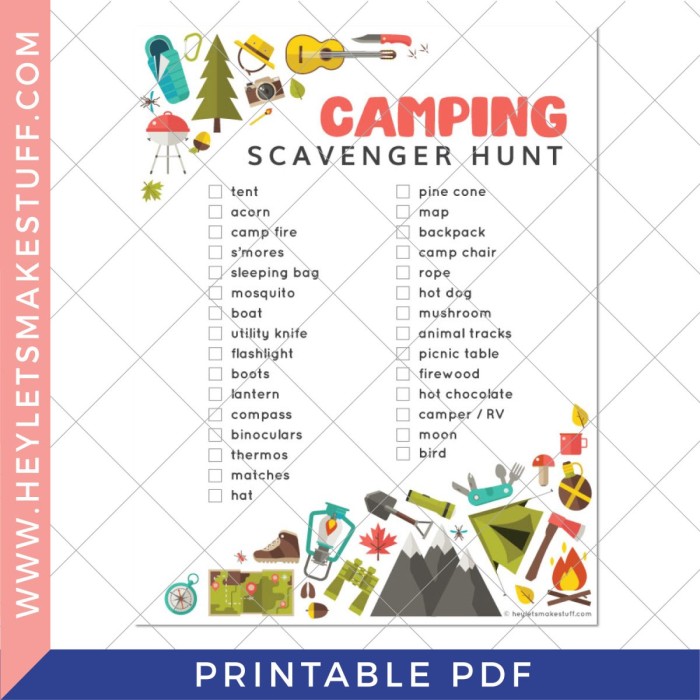 Free Printable Camping Scavenger Hunt - Hey Let's Make Stuff