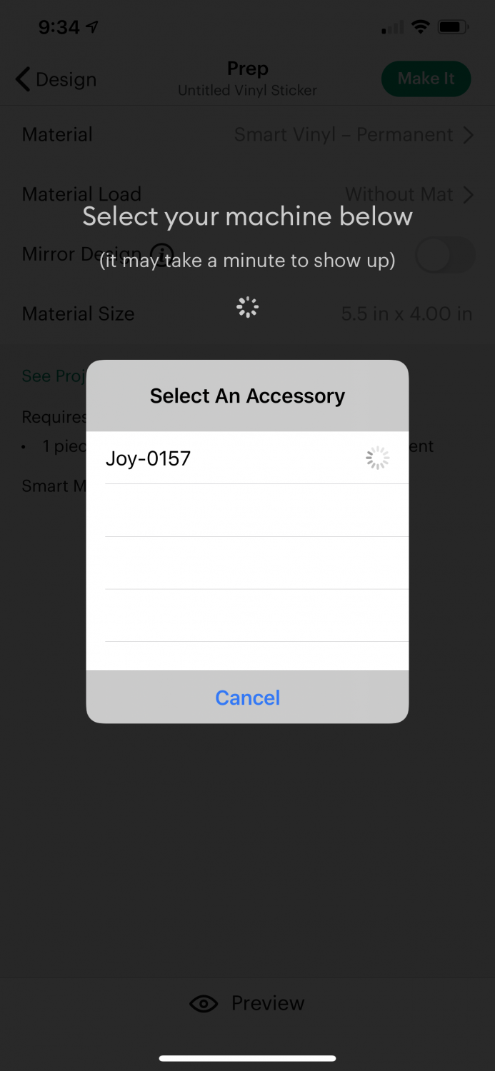 Use the app to select your Cricut Joy machine.