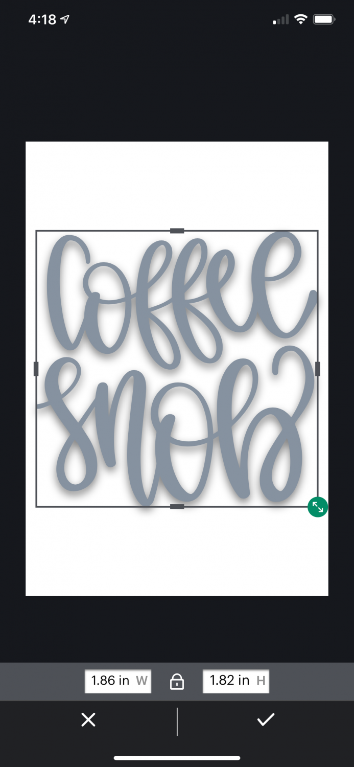 "Coffee Snob" image inserted into the Cricut Joy app canvas.