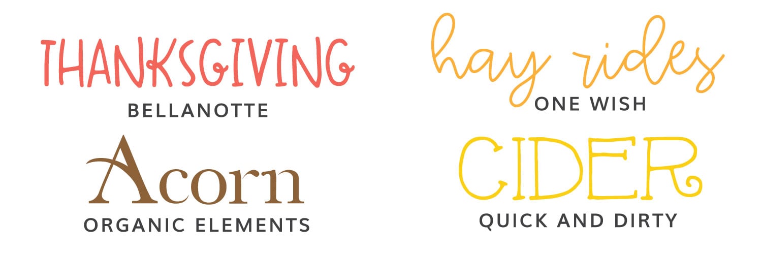 Image of third four fall fonts: BellaNotte, One Wish, Organic Elements, Quick & Dirty