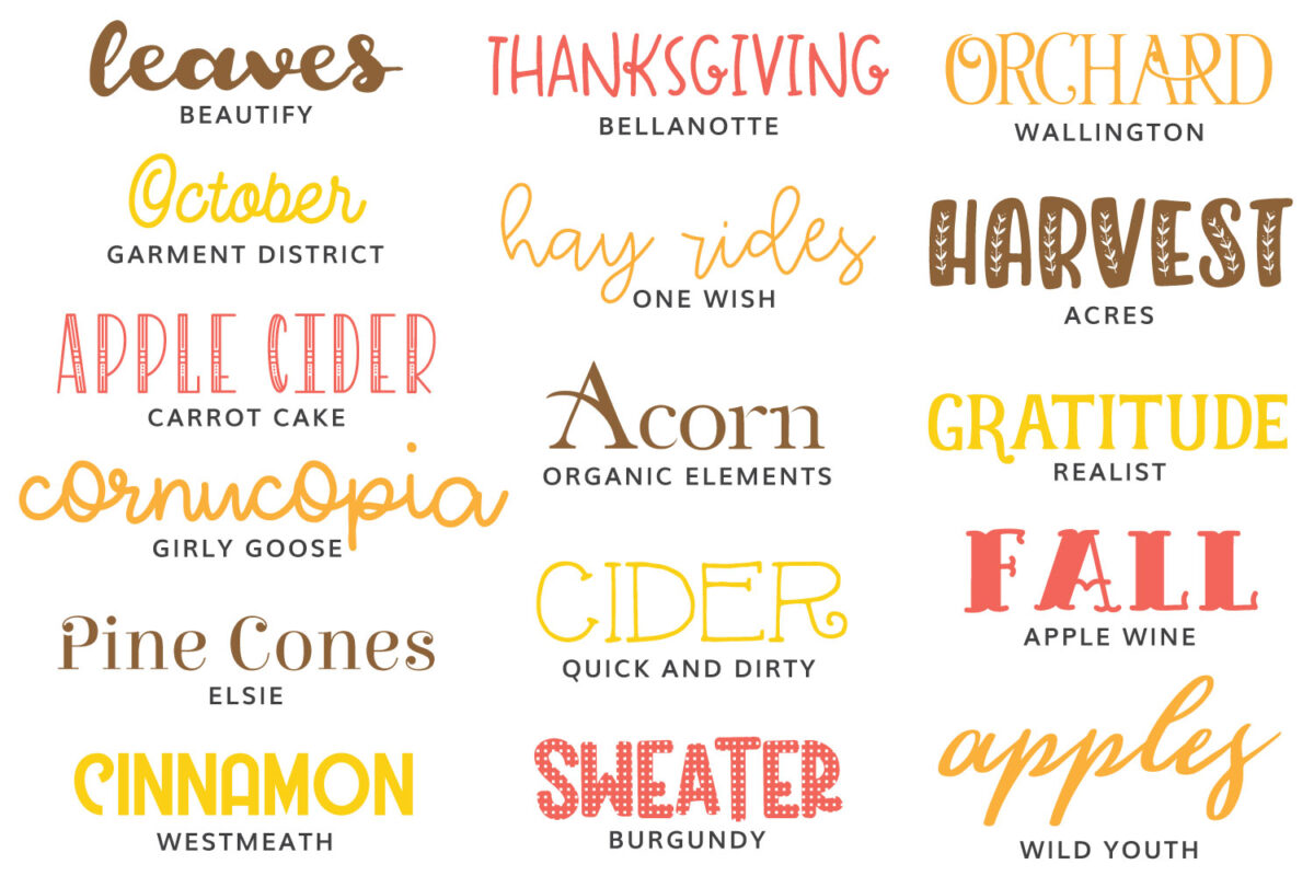 Image of the fall fonts featured in this post.