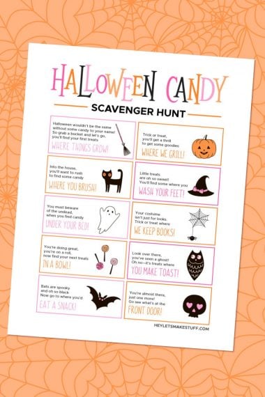 Halloween Candy Scavenger Hunt on Orange Background