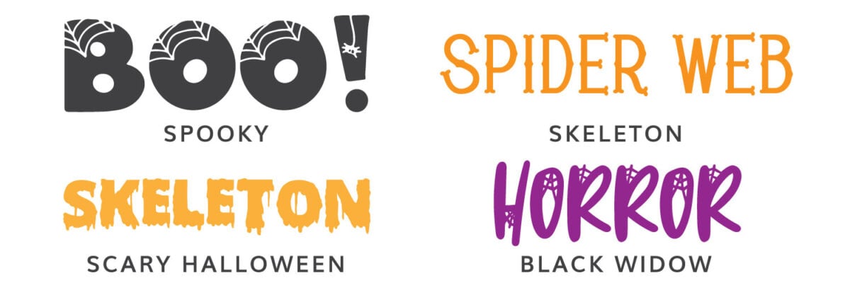 Fourth four Halloween fonts: Spooky, Skeleton, Scary Halloween, Black Widow