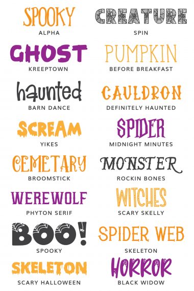 Images of free Halloween Fonts for cutting machines.