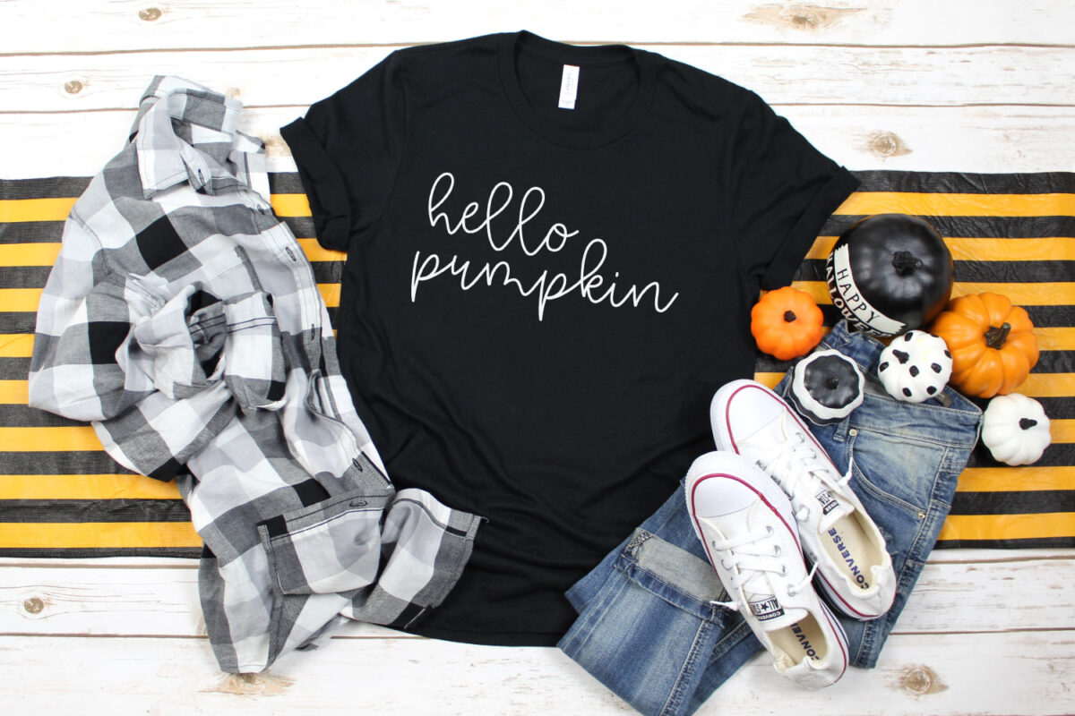 Hello Pumpkin t-shirt using One Wish font.