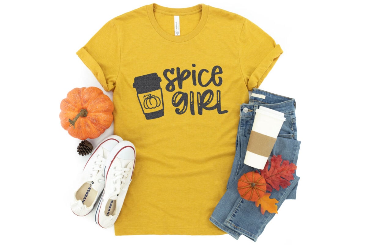 pumpkin spice SVG file on mockup shirt