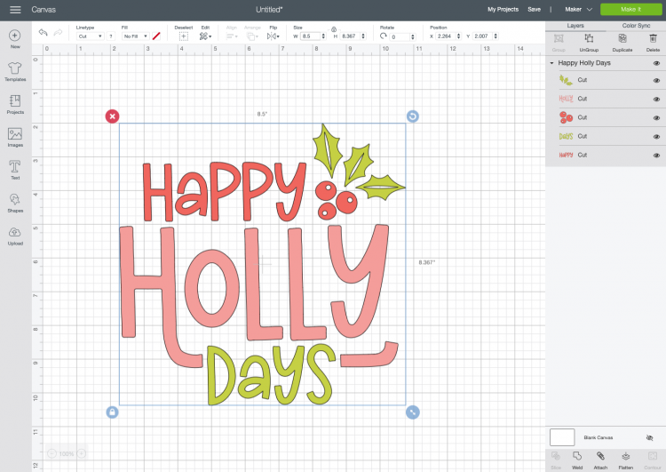 Image of the Happy Holly Days Christmas Banner in Design Space