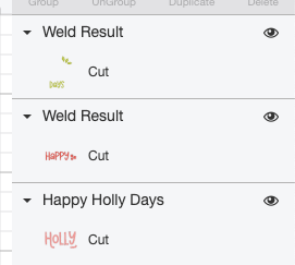 "Weld Result" layers panel in Cricut Design Space