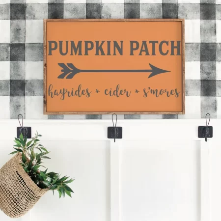 Pumpkin Patch sign with arrow on it