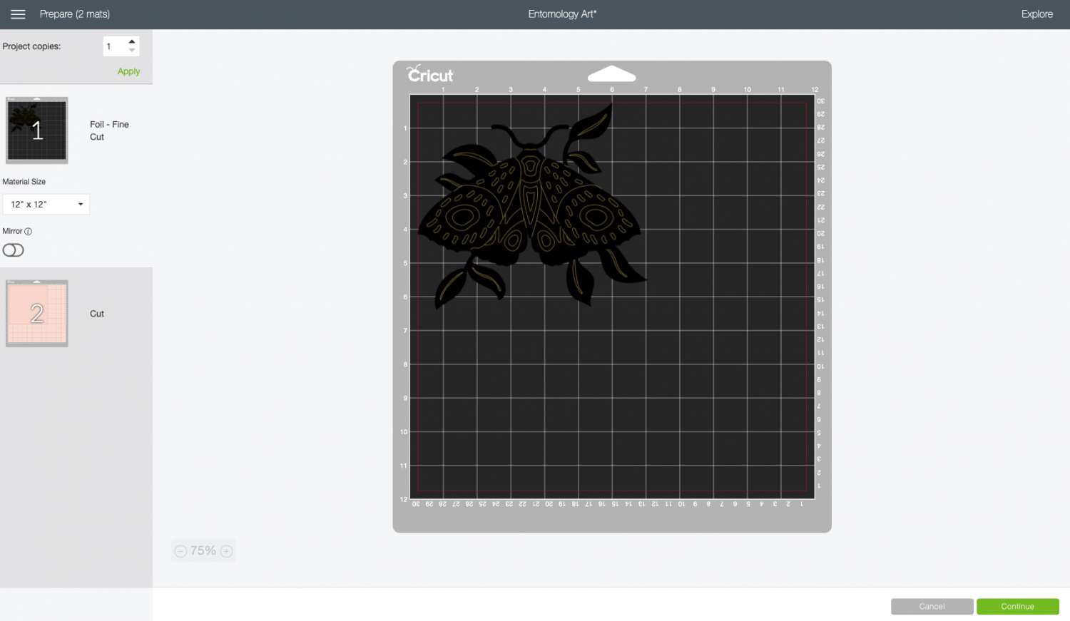 Prepare screen with moth on black mat.