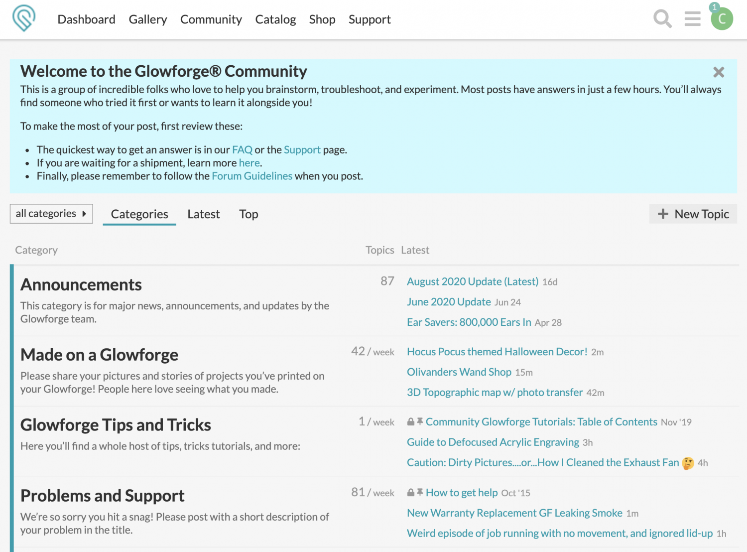 Screenshot of Glowforge community