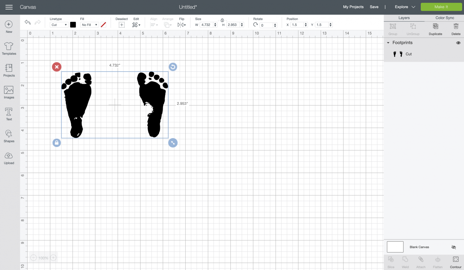 Cricut Design Space: insert the footprint image onto your canvas
