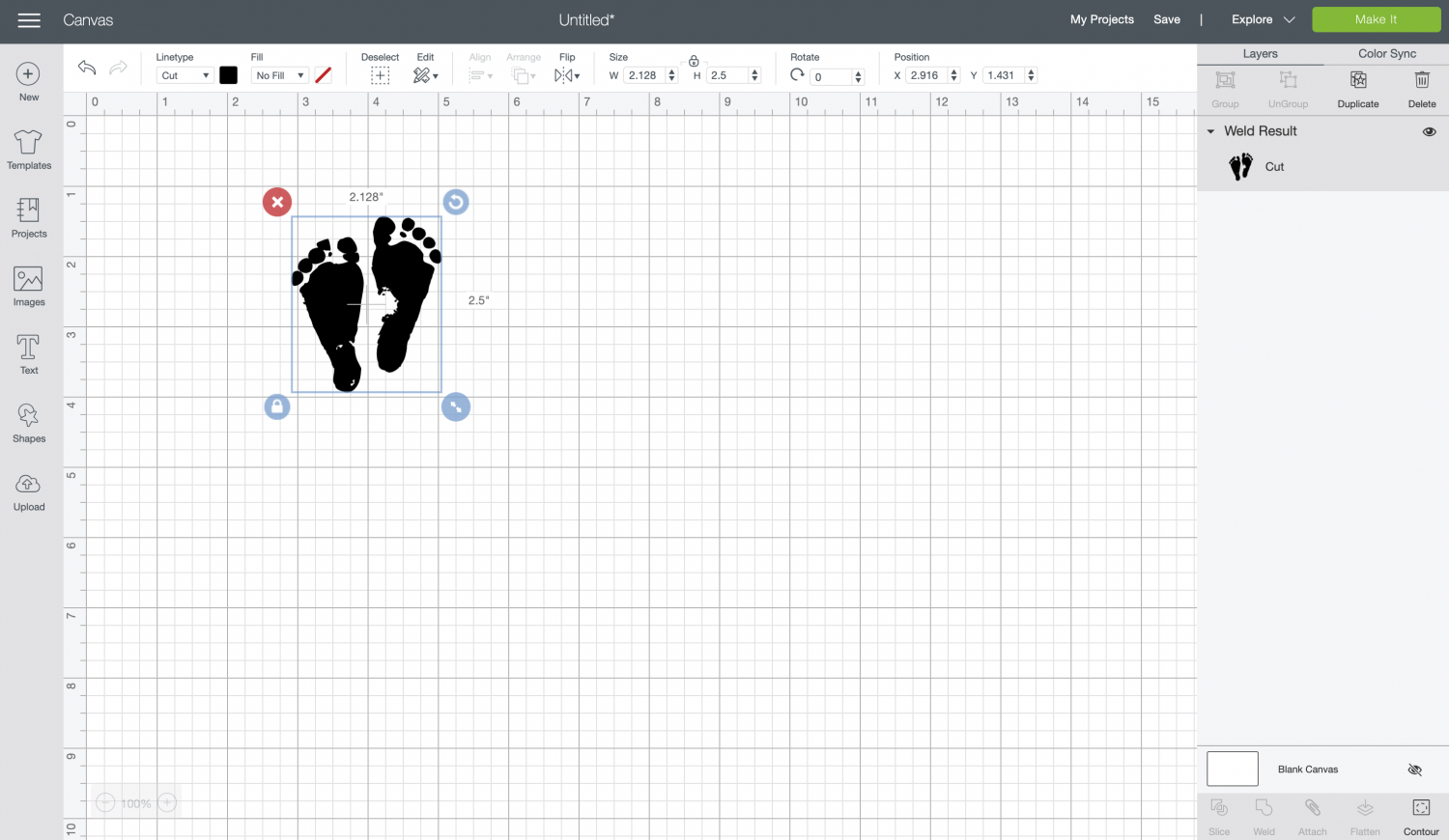 Cricut Design Space: resize your footprints to fit on your ornament.
