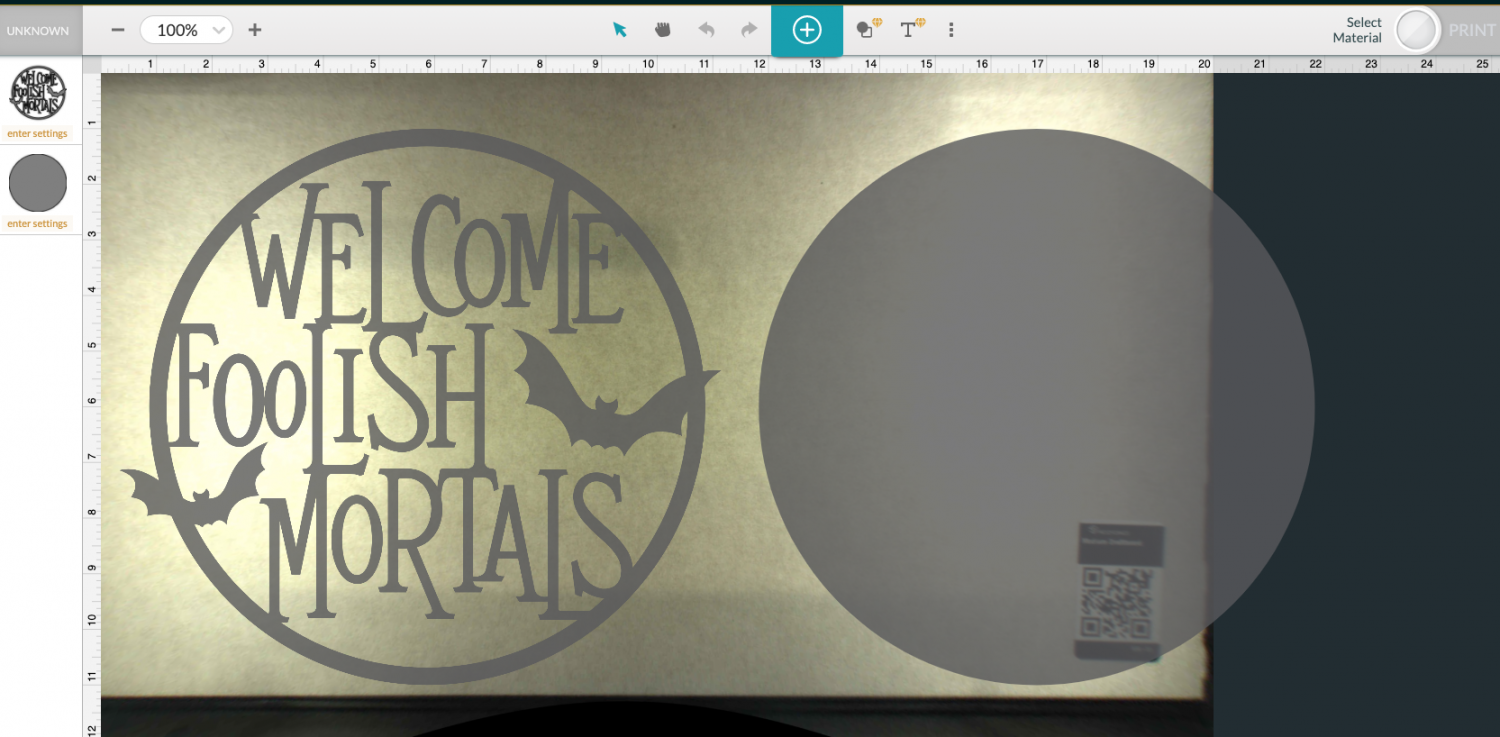 Screenshot of Glowforge app with SVG uploaded