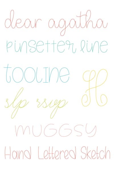 Single line fonts in a variety of colors