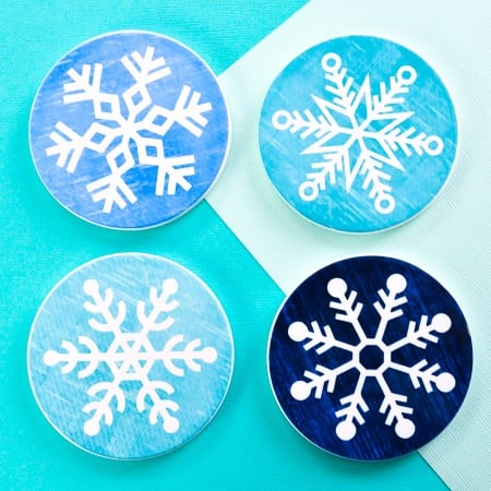 Four snowflake infusible ink coasters