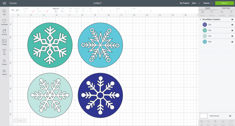 Two snowflake designs in Cricut Design Space