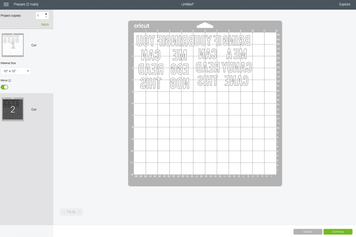 Cricut Design Space: Prepare Screen with mirrored mats