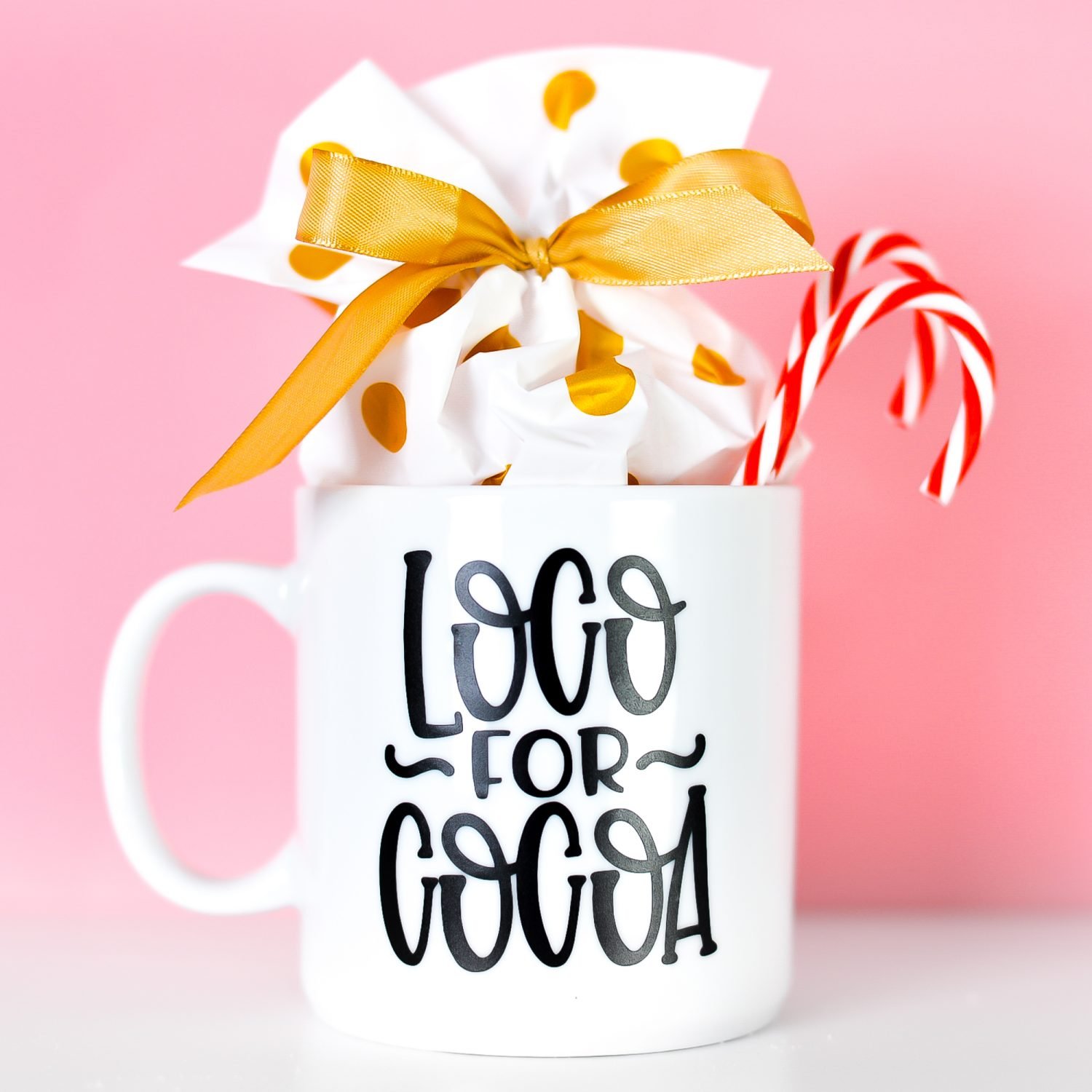 Finished loco for cocoa mug, staged with candy canes