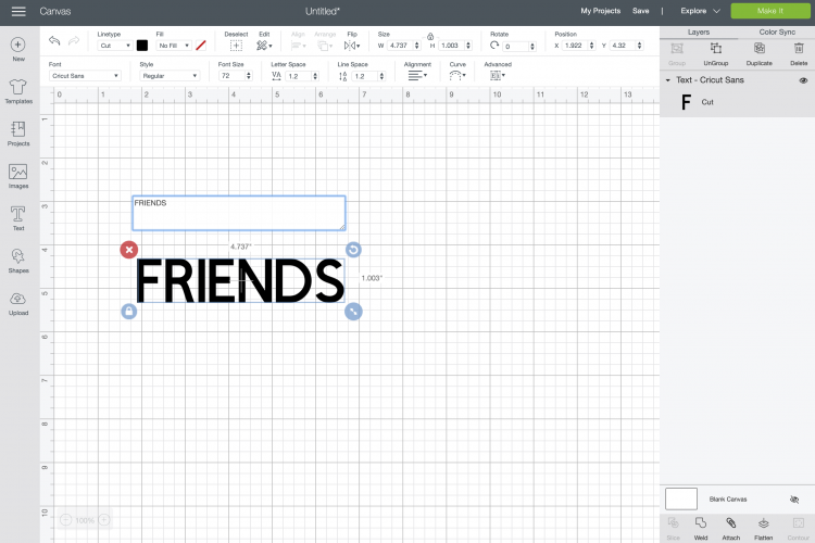 Cricut Design Space: Insert the word FRIENDS using the text tool