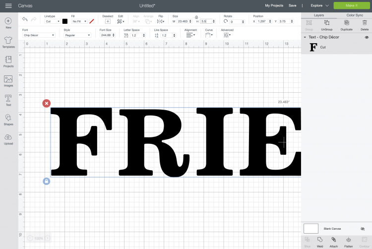 Cricut Design Space: resize the word