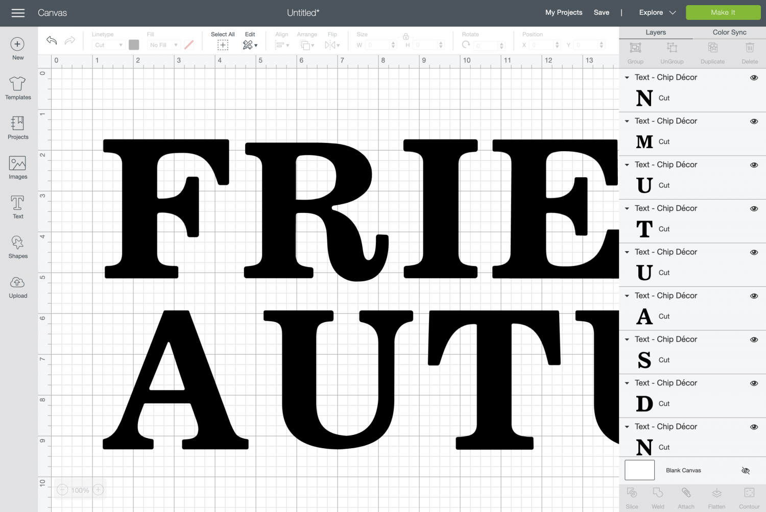 Cricut Design Space: ungroup the letters