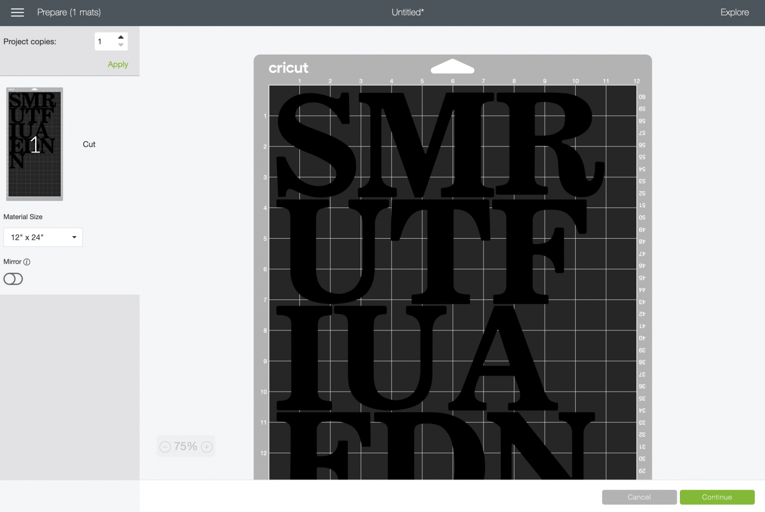 Cricut Design Space: Prepare screen with letters on black mat
