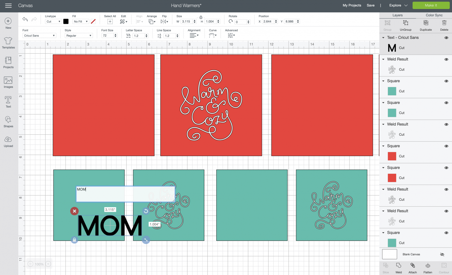 Cricut Design Space: Add MOM text