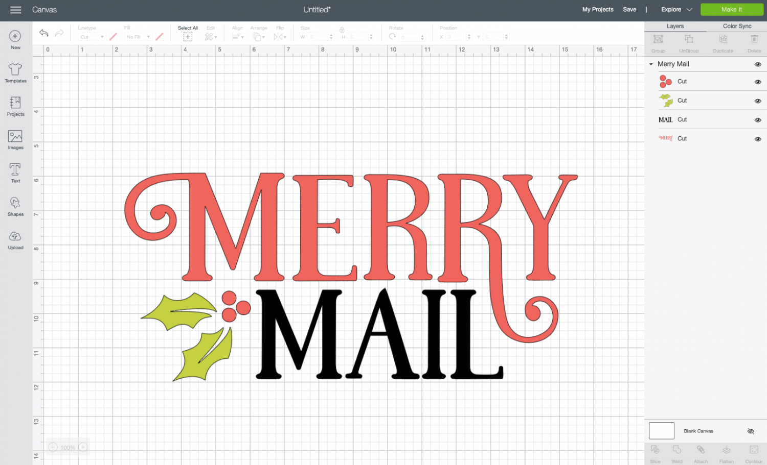 Cricut Design Space: Uploaded Merry Mail file