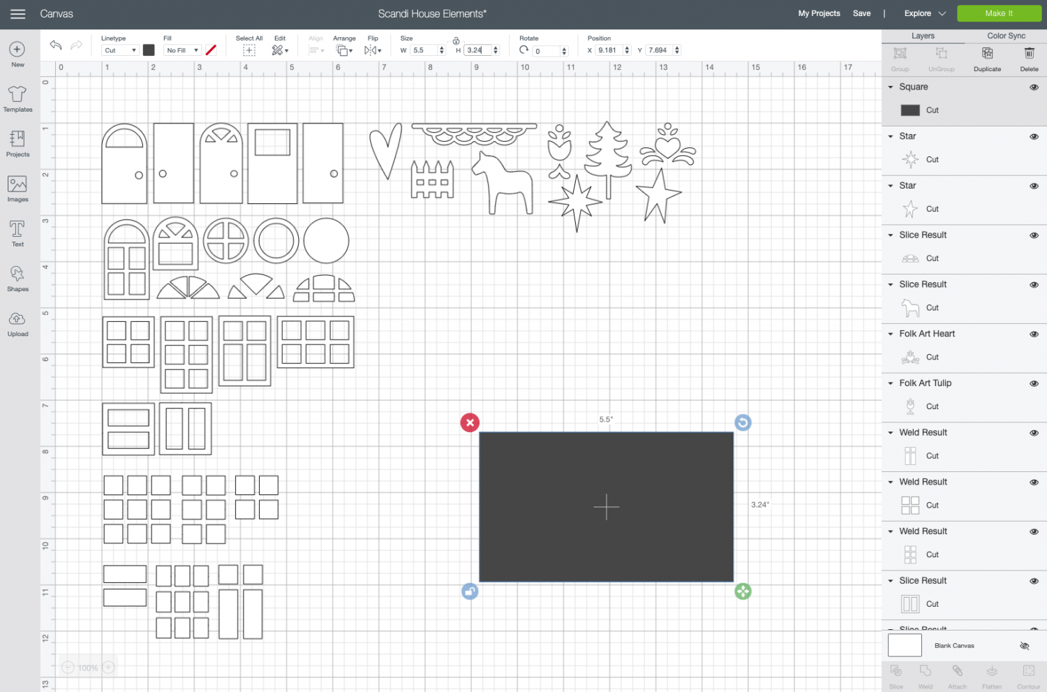 Cricut Design Space: insert and resize square