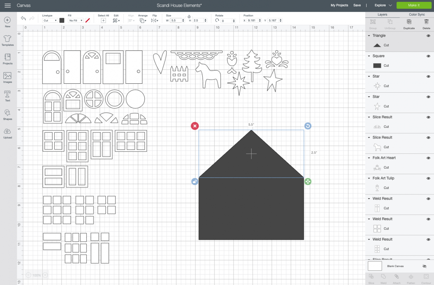 Cricut Design Space: move triangle to the top of the rectangle