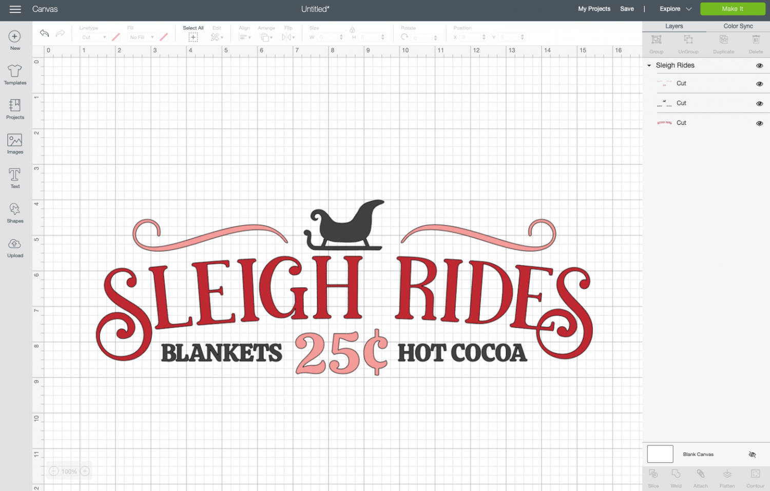 Cricut Design Space: Sleigh Rides file uploaded to Canvas