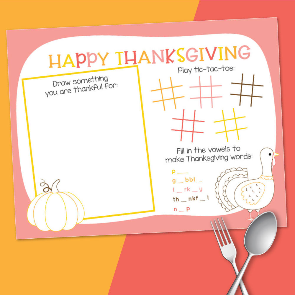 Thanksgiving placemat mockup with silverware