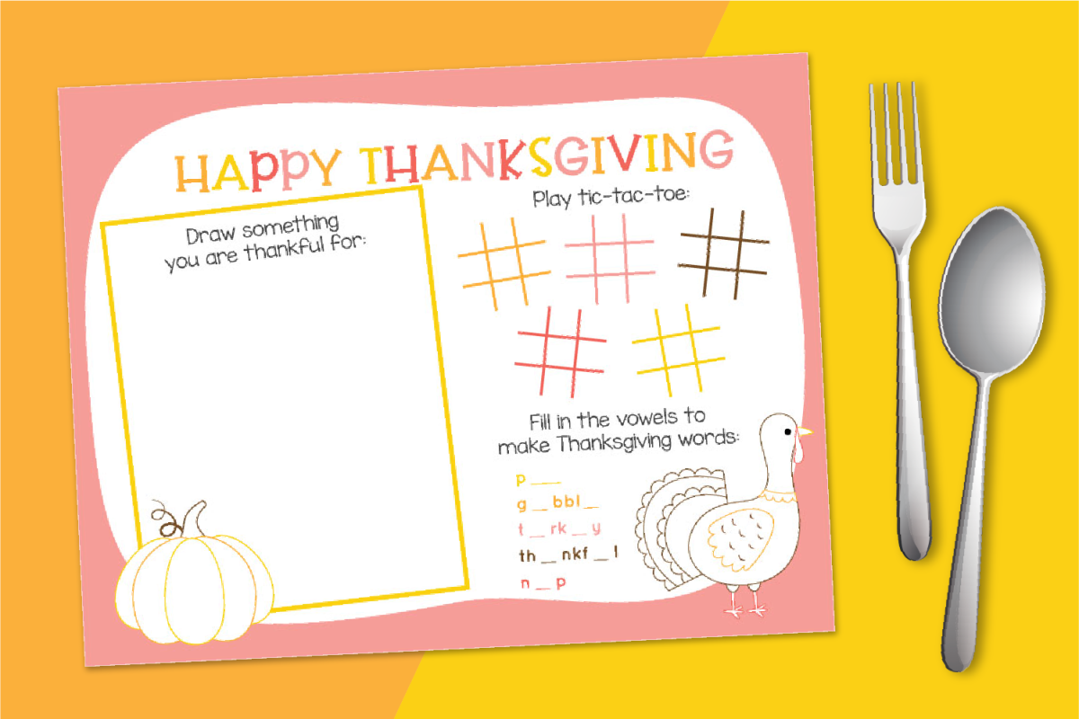 Keep your littles entertained while you cook the big meal with this free printable Thanksgiving placemat! Grab our printable Thanksgiving games bundle for even more fun activities!