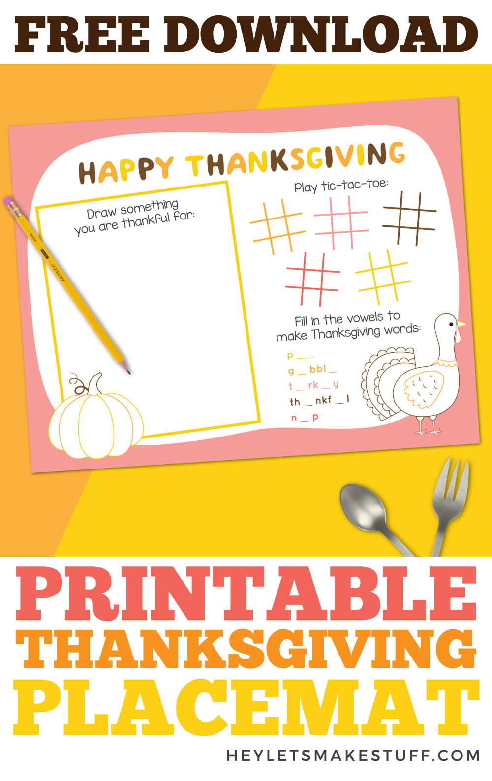 Printable Thanksgiving Placemat + Games Bundle - Hey Let's Make Stuff