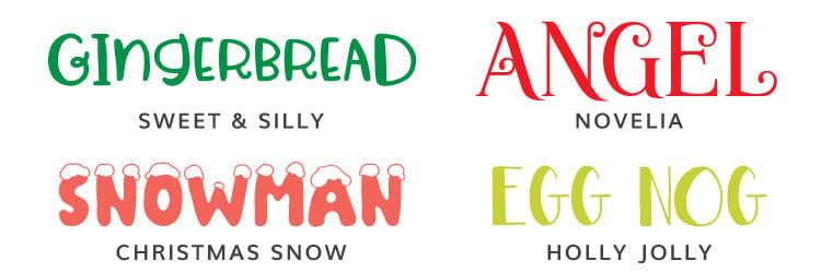 Christmas Fonts - Sweet & Silly, Novelia, Christmas Snow, Holly Jolly